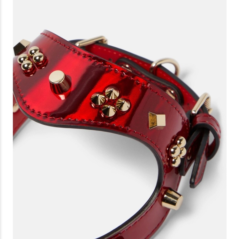 Christian Louboutin LoubiHarness XS Psychic Patent Red Leather Gold Tone Spikes - Picture 2 of 5